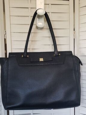 Kate Spade Black Structured Leather Tote Bag with Gold Hardware